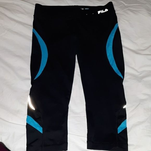 Fila Sport Running Crop Leggings Black Blue Small - Picture 1 of 7